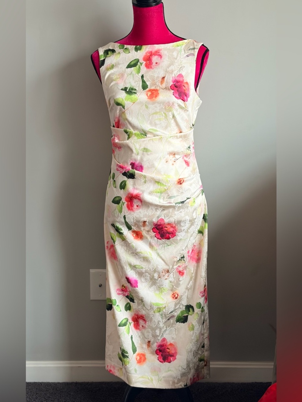 Eliza J | Floral Satin‑Jacquard Knot‑Front Dress (Size 6) Kentucky Derby